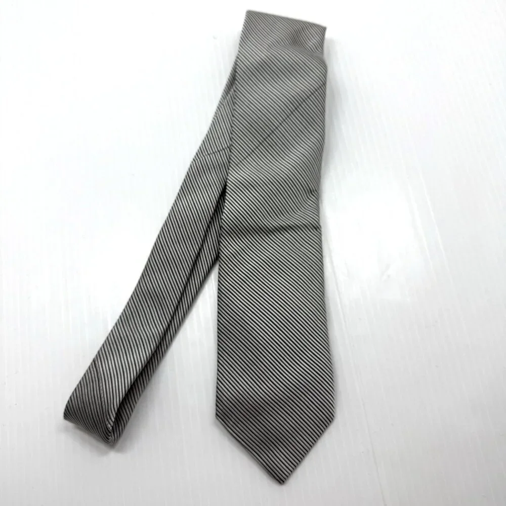 David Donahue Silk Tie Black White Stripe Twill Italian Made Classic $135 New